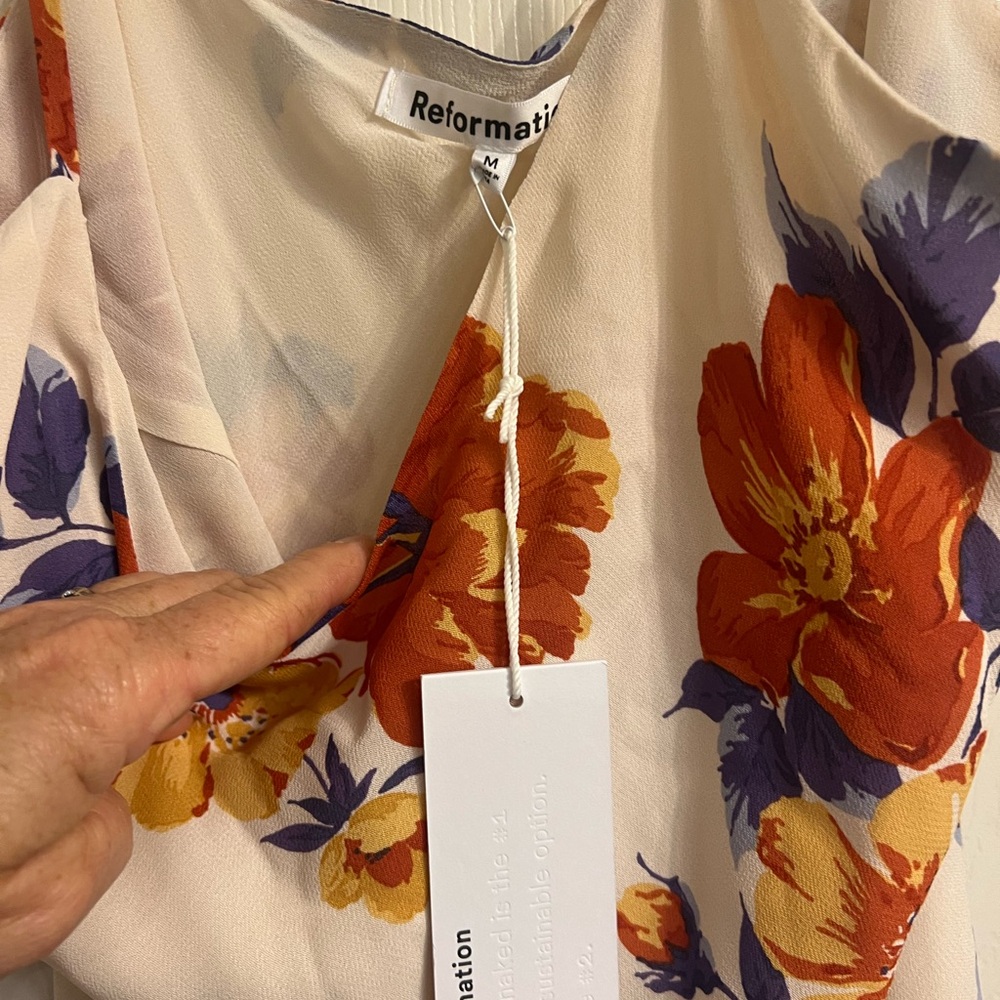 Reformation Cream and Purple Dress